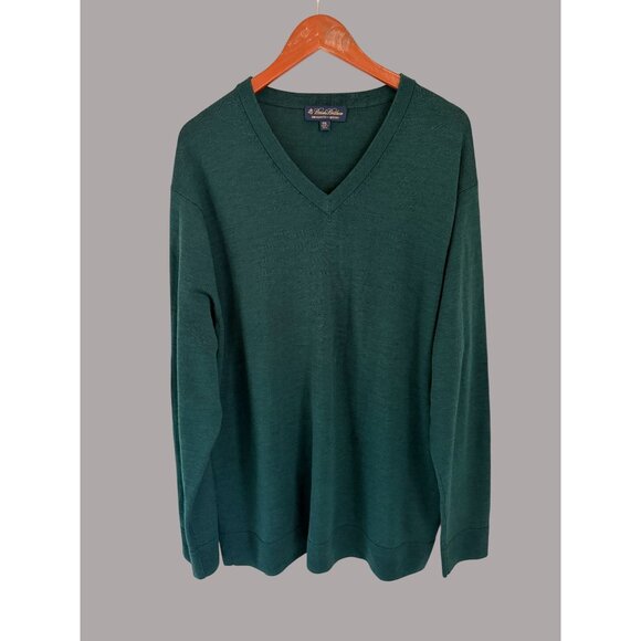 Brooks Brothers Green V-Neck Sweater XXL BrooksTech Merino Wool Mens Lightweight - Picture 1 of 7